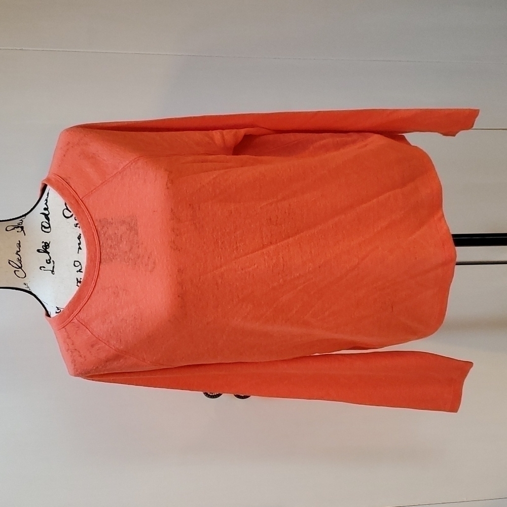 Womens  Coral Orange Longsleeve Top Lightweight Crew Neutral Preppy Sz.Large